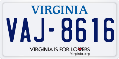 VA license plate VAJ8616