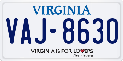 VA license plate VAJ8630