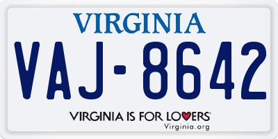 VA license plate VAJ8642