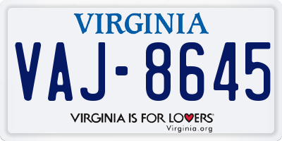 VA license plate VAJ8645