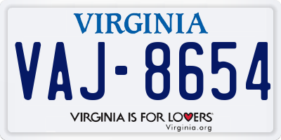 VA license plate VAJ8654