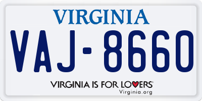 VA license plate VAJ8660