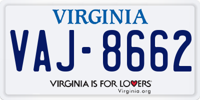 VA license plate VAJ8662