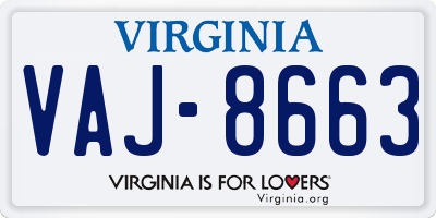VA license plate VAJ8663