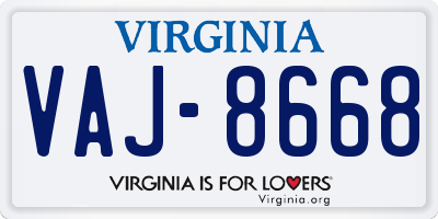 VA license plate VAJ8668