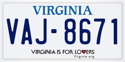 VA license plate VAJ8671