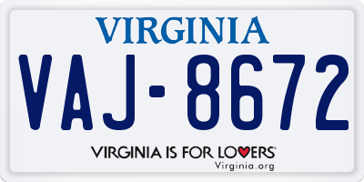 VA license plate VAJ8672