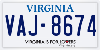 VA license plate VAJ8674