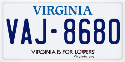 VA license plate VAJ8680