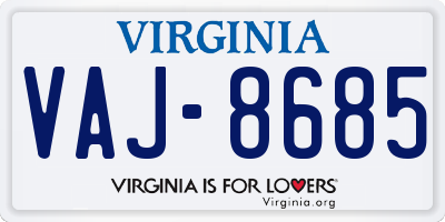 VA license plate VAJ8685