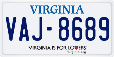 VA license plate VAJ8689