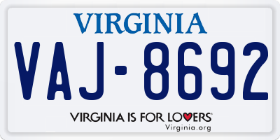 VA license plate VAJ8692
