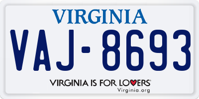 VA license plate VAJ8693