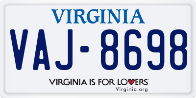 VA license plate VAJ8698