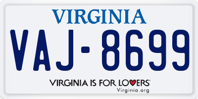 VA license plate VAJ8699