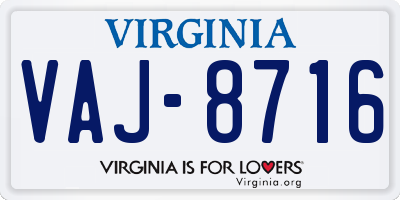 VA license plate VAJ8716