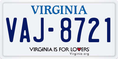 VA license plate VAJ8721