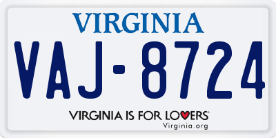 VA license plate VAJ8724