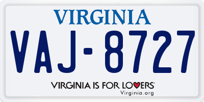 VA license plate VAJ8727