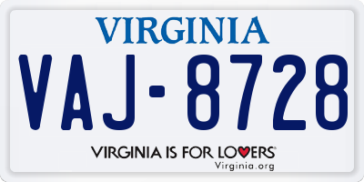 VA license plate VAJ8728
