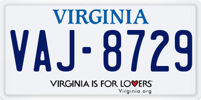VA license plate VAJ8729