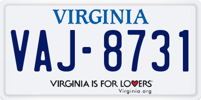 VA license plate VAJ8731