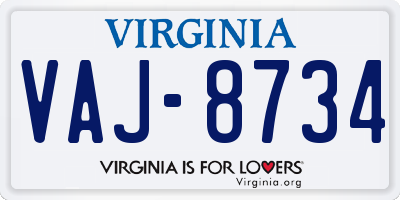 VA license plate VAJ8734