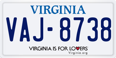 VA license plate VAJ8738
