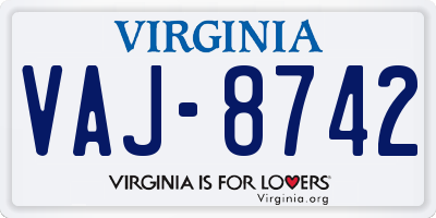 VA license plate VAJ8742