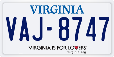 VA license plate VAJ8747