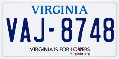 VA license plate VAJ8748