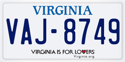 VA license plate VAJ8749