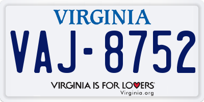 VA license plate VAJ8752