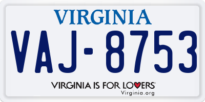 VA license plate VAJ8753