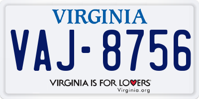 VA license plate VAJ8756