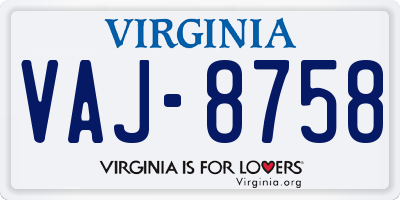 VA license plate VAJ8758