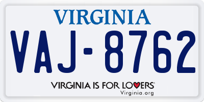 VA license plate VAJ8762