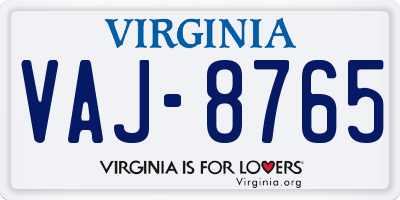 VA license plate VAJ8765