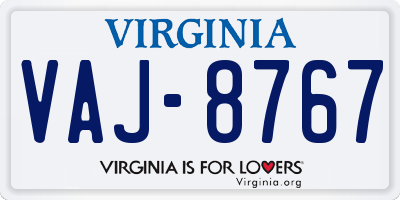 VA license plate VAJ8767