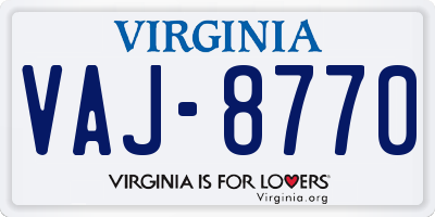 VA license plate VAJ8770