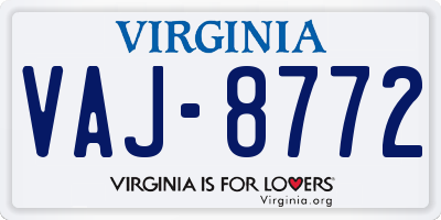 VA license plate VAJ8772
