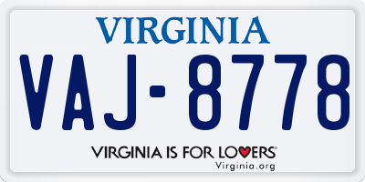 VA license plate VAJ8778