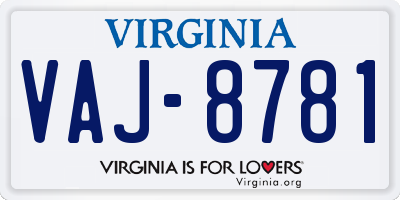 VA license plate VAJ8781
