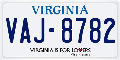 VA license plate VAJ8782