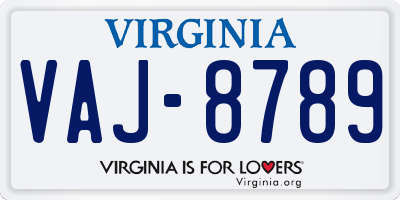 VA license plate VAJ8789