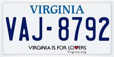 VA license plate VAJ8792