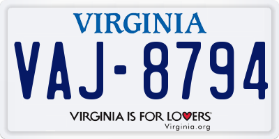 VA license plate VAJ8794