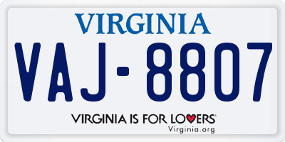 VA license plate VAJ8807