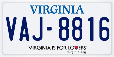 VA license plate VAJ8816