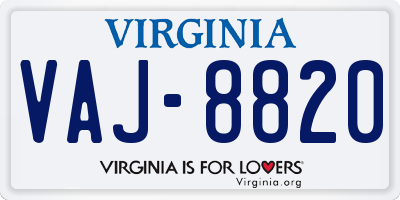 VA license plate VAJ8820